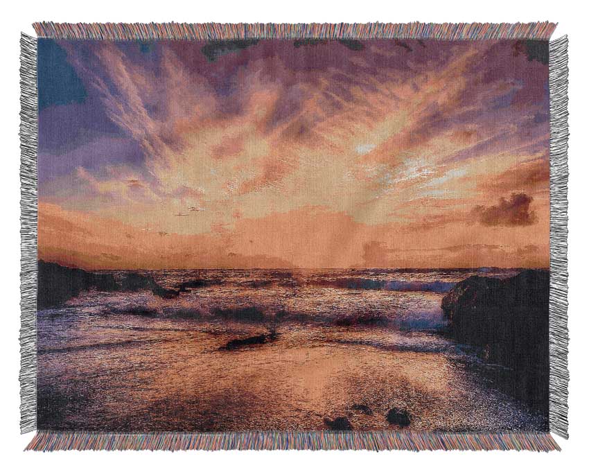 Paradise Beach With Blazing Skies Woven Blanket