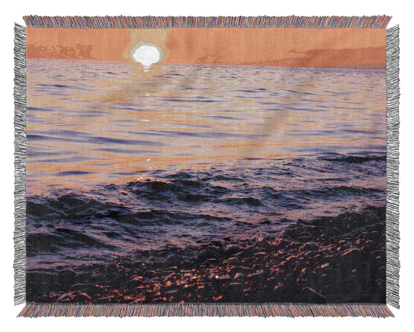 Orange Sunset Ocean Glisten Woven Blanket