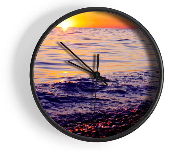Orange Sunset Ocean Glisten Clock - Wallart-Direct UK