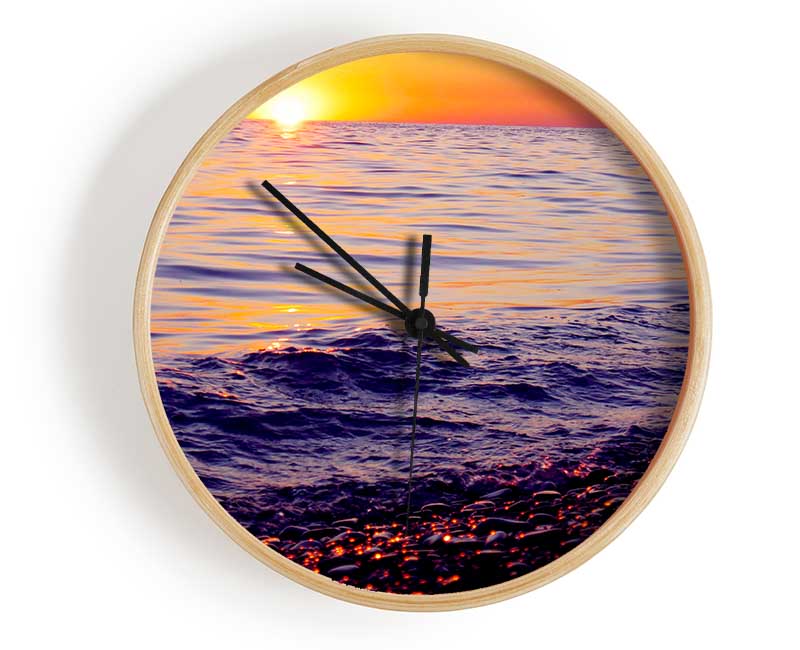 Orange Sunset Ocean Glisten Clock - Wallart-Direct UK