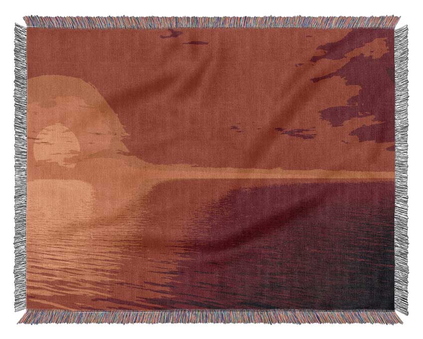 Orange Sunlit Ocean Woven Blanket