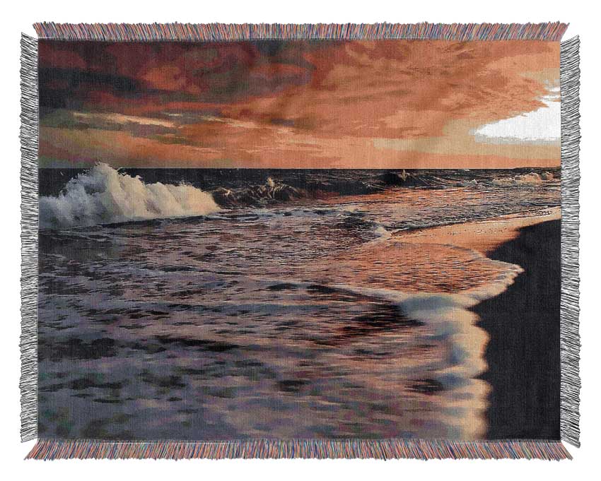 Ocean Waves At Dusk Woven Blanket