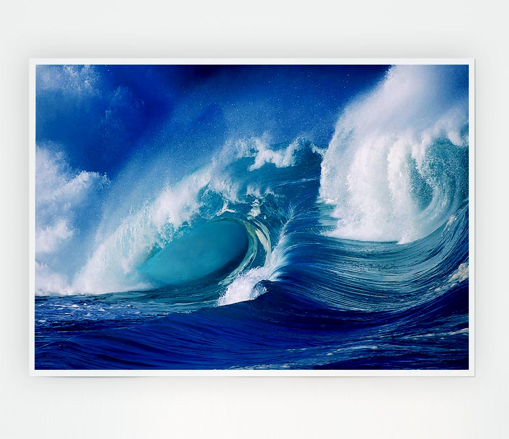Huge Crashing Blue Ocean Wave Print Poster Wall Art