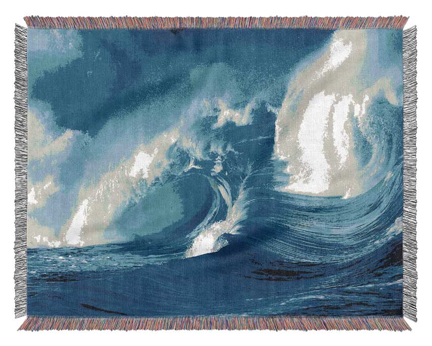 Huge Crashing Blue Ocean Wave Woven Blanket