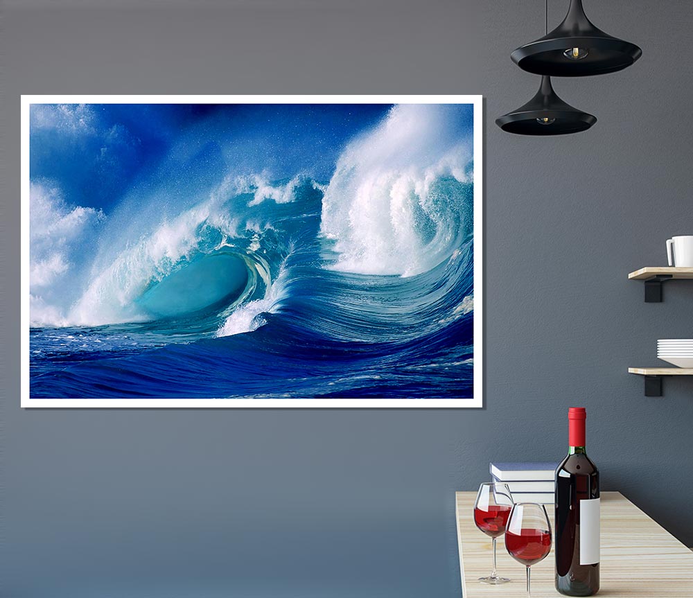 Huge Crashing Blue Ocean Wave Print Poster Wall Art