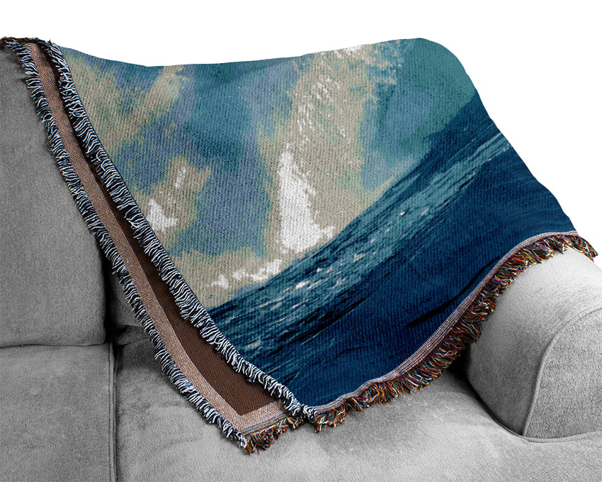 Huge Crashing Blue Ocean Wave Woven Blanket