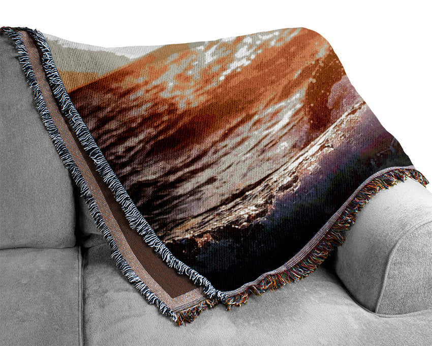 Crashing Waves In The Sunset Woven Blanket