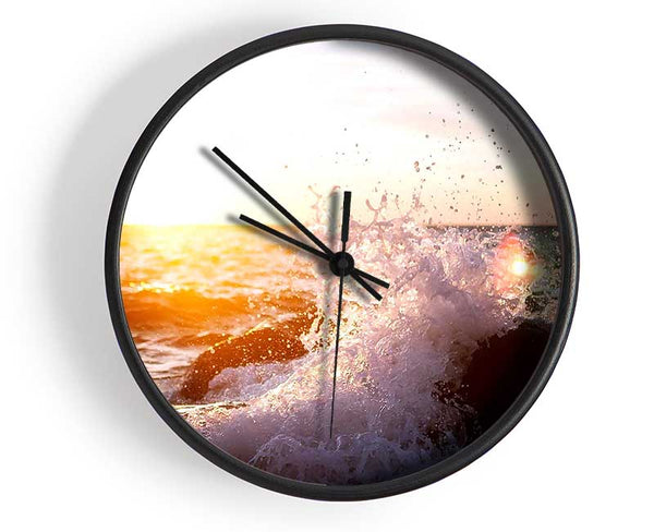 Crashing Waves In The Sunset Clock - Wallart-Direct UK