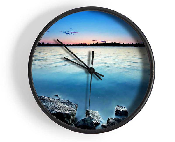 Ice Blue Ocean Rocks Clock - Wallart-Direct UK