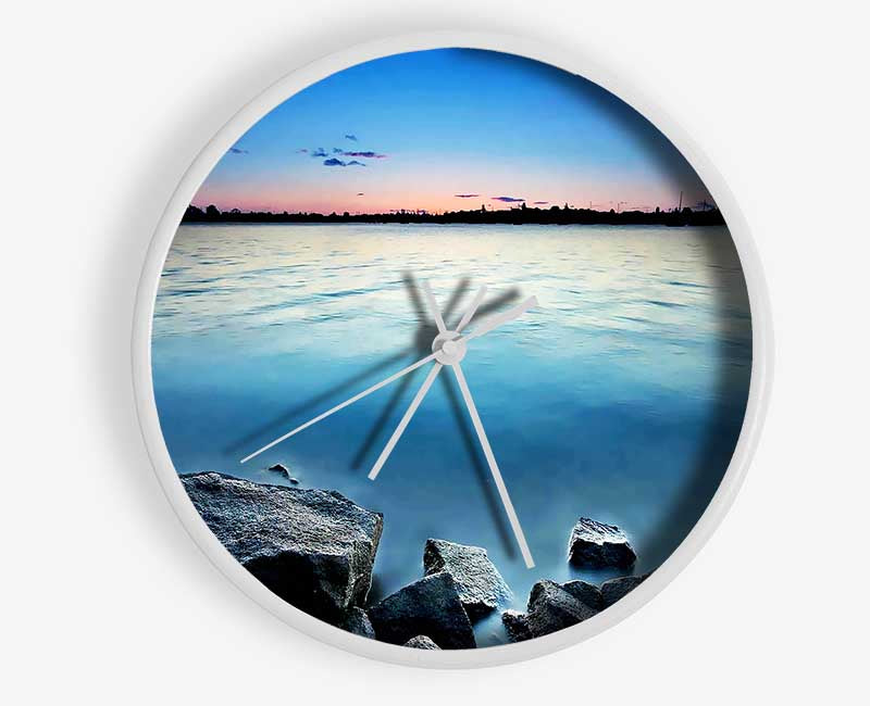 Ice Blue Ocean Rocks Clock - Wallart-Direct UK