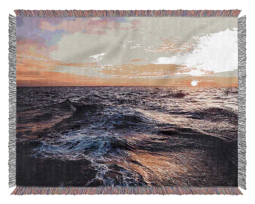Golden Waves Crashing Woven Blanket