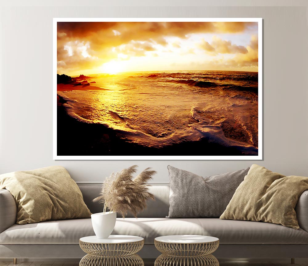Glistering Ocean Sun Print Poster Wall Art