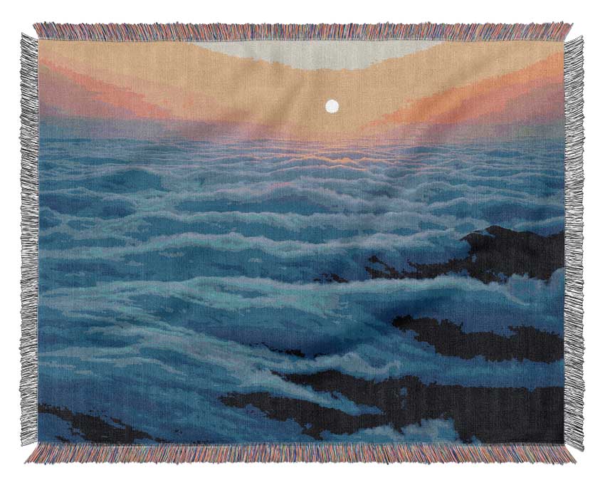 Gentle Ocean Wave Clouds Woven Blanket