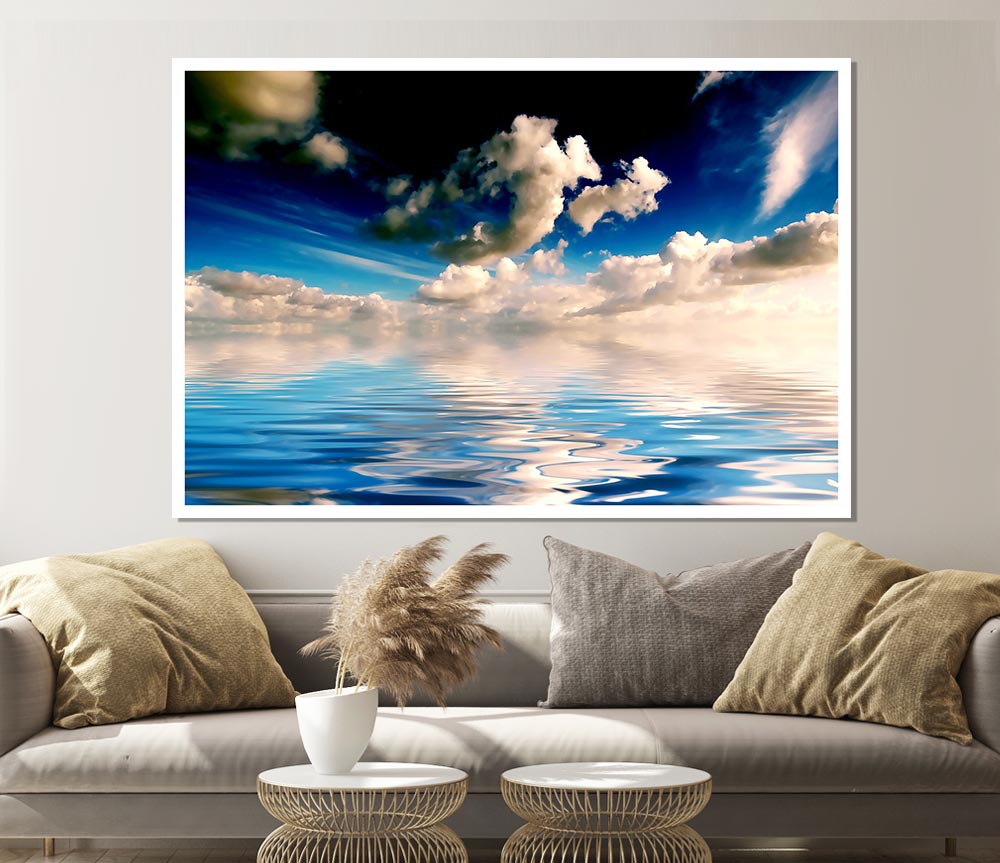 Dramatic Ocean Clouds Blue Print Poster Wall Art