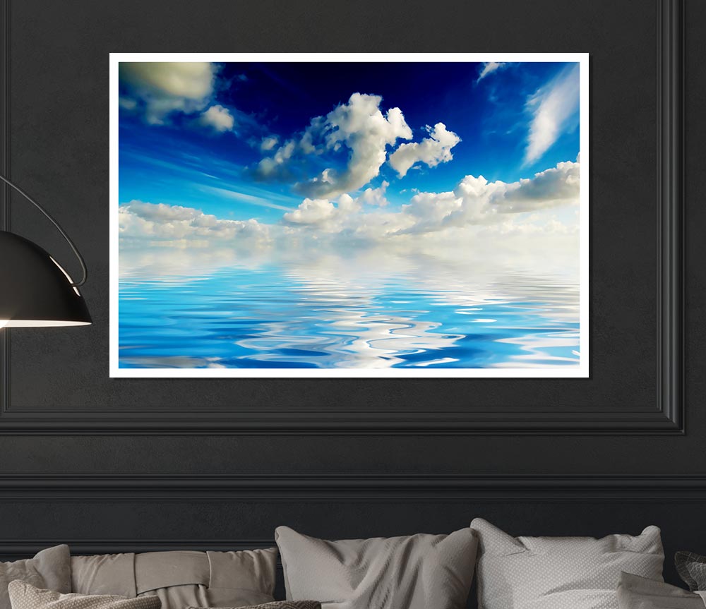 Dramatic Ocean Clouds Baby Blue Print Poster Wall Art