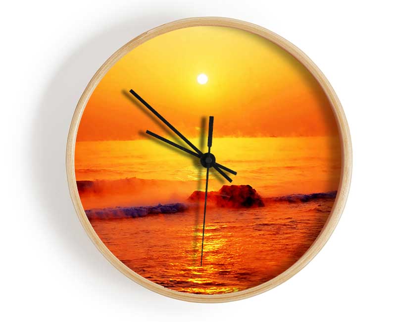 Crashing Waves At Sunset Clock - Wallart-Direct UK