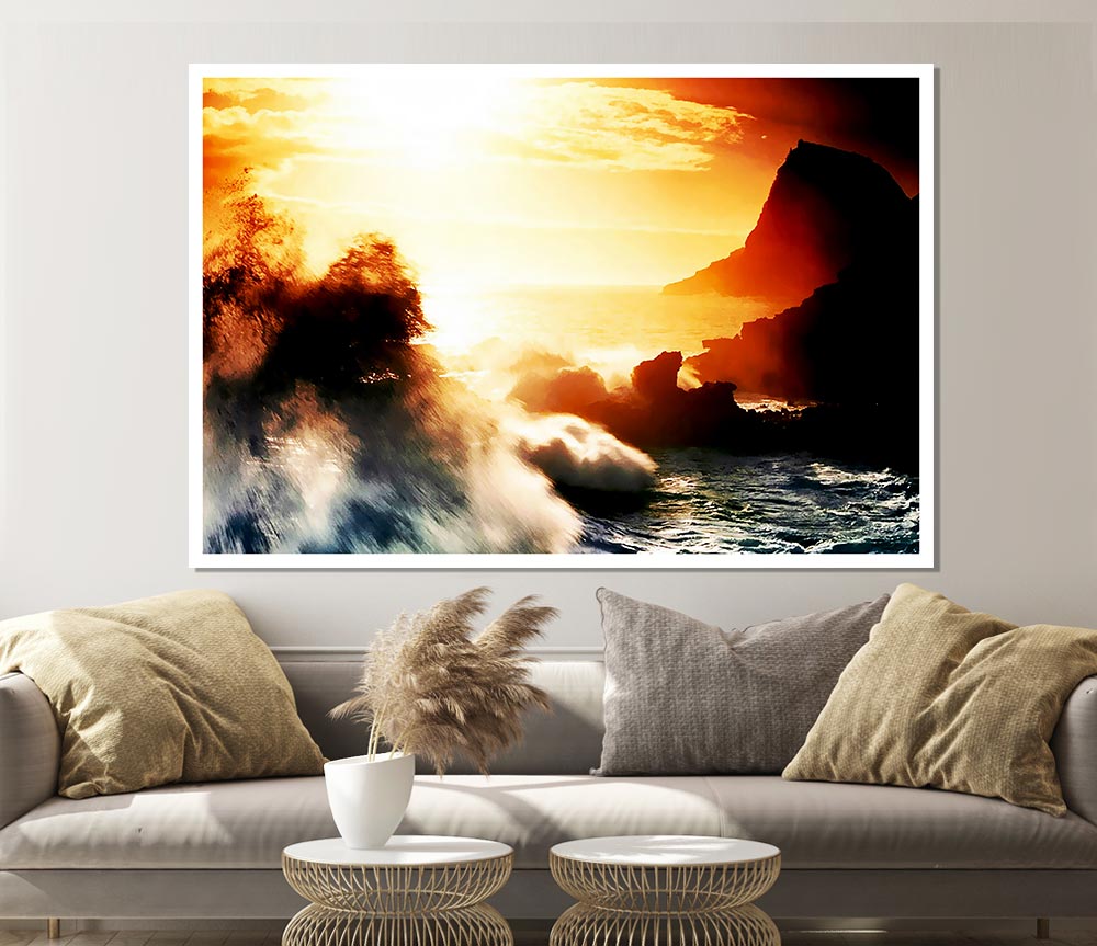 Clash Of The Sunset Waves Print Poster Wall Art