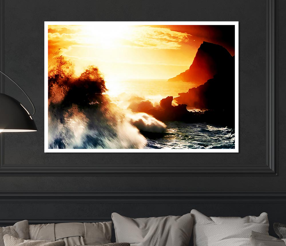 Clash Of The Sunset Waves Print Poster Wall Art