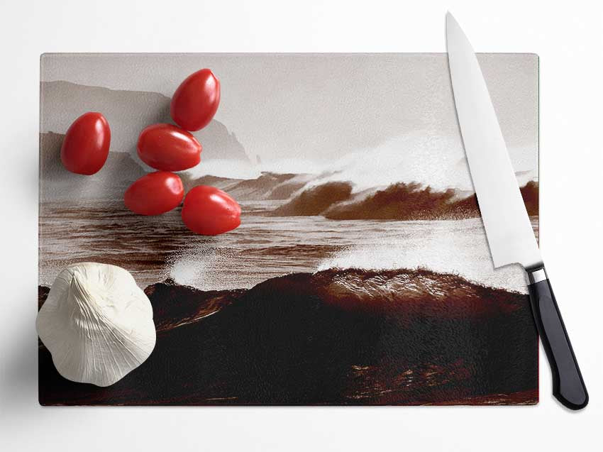 Chocolate Waves Crashing Glass Chopping Board