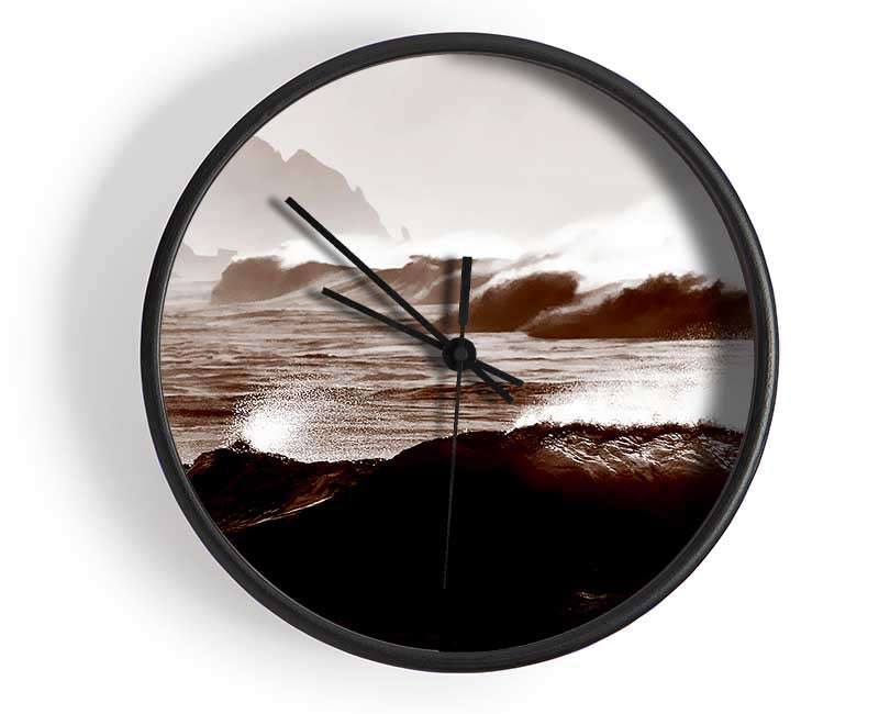 Chocolate Waves Crashing Clock - Wallart-Direct UK