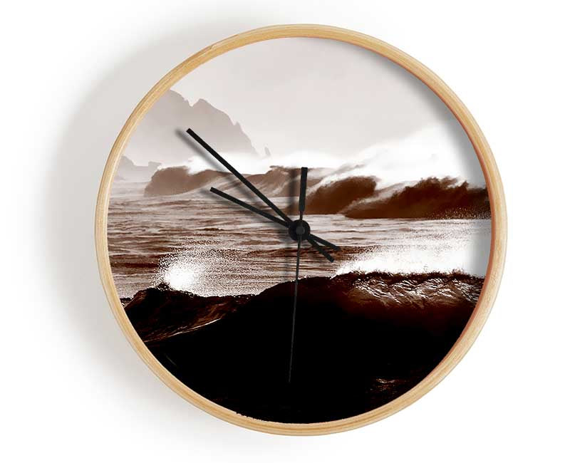 Chocolate Waves Crashing Clock - Wallart-Direct UK