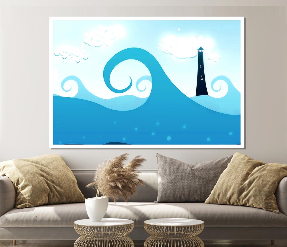 Blue Waves Print Poster Wall Art