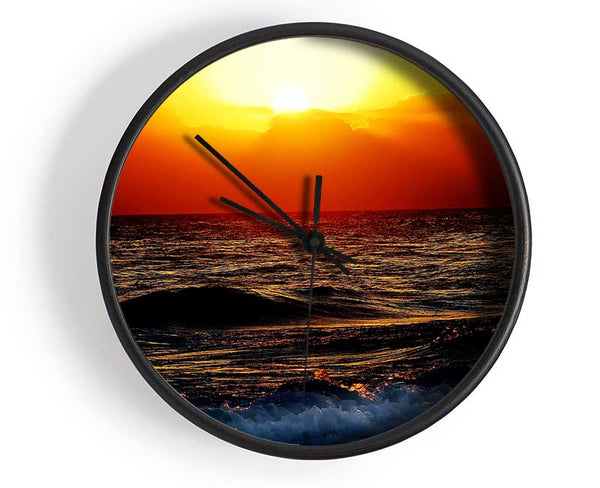 Blazing Sun Over The Crystal Ocean Clock - Wallart-Direct UK