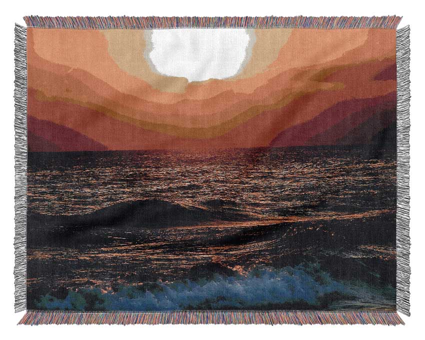 Blazing Sun Over The Crystal Ocean Woven Blanket