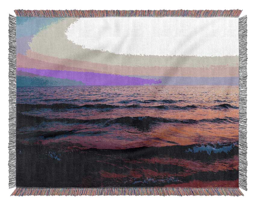Pink n Purple Waves Of The Ocean Woven Blanket