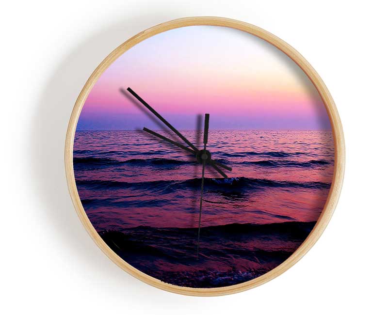 Pink n Purple Waves Of The Ocean Clock - Wallart-Direct UK