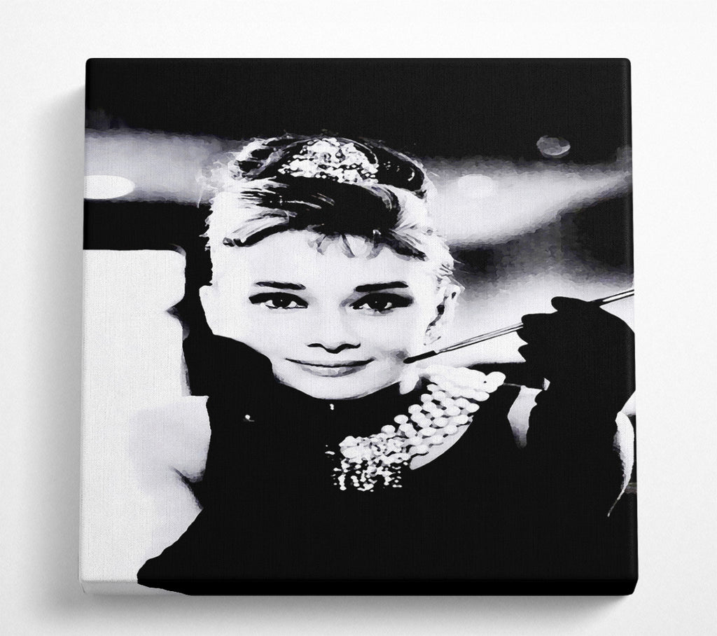 A Square Canvas Print Showing Audrey Hepburn Breakfast At Tiffanys Square Wall Art