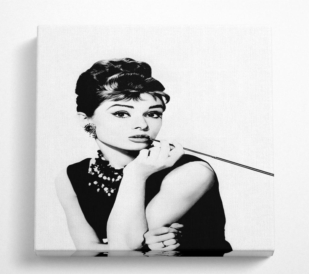 A Square Canvas Print Showing Audrey Hepburn Cigarette Square Wall Art