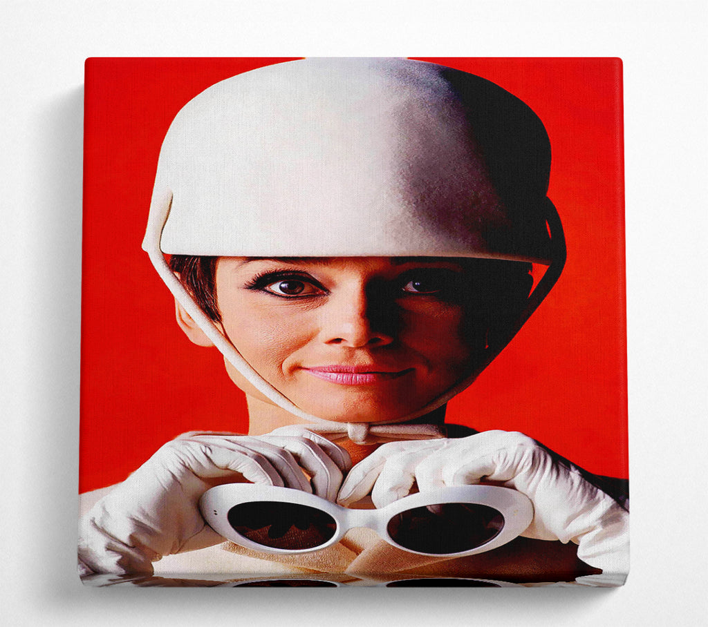 A Square Canvas Print Showing Audrey Hepburn Goggles Square Wall Art