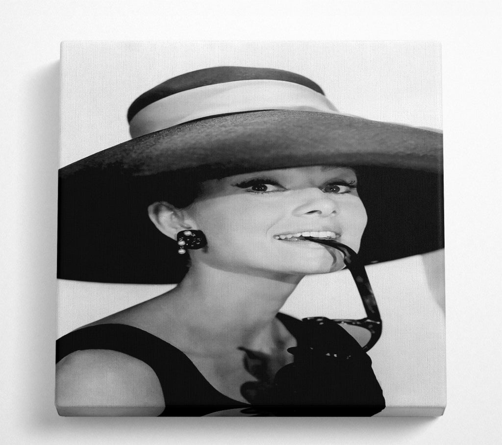 A Square Canvas Print Showing Audrey Hepburn Hat Square Wall Art