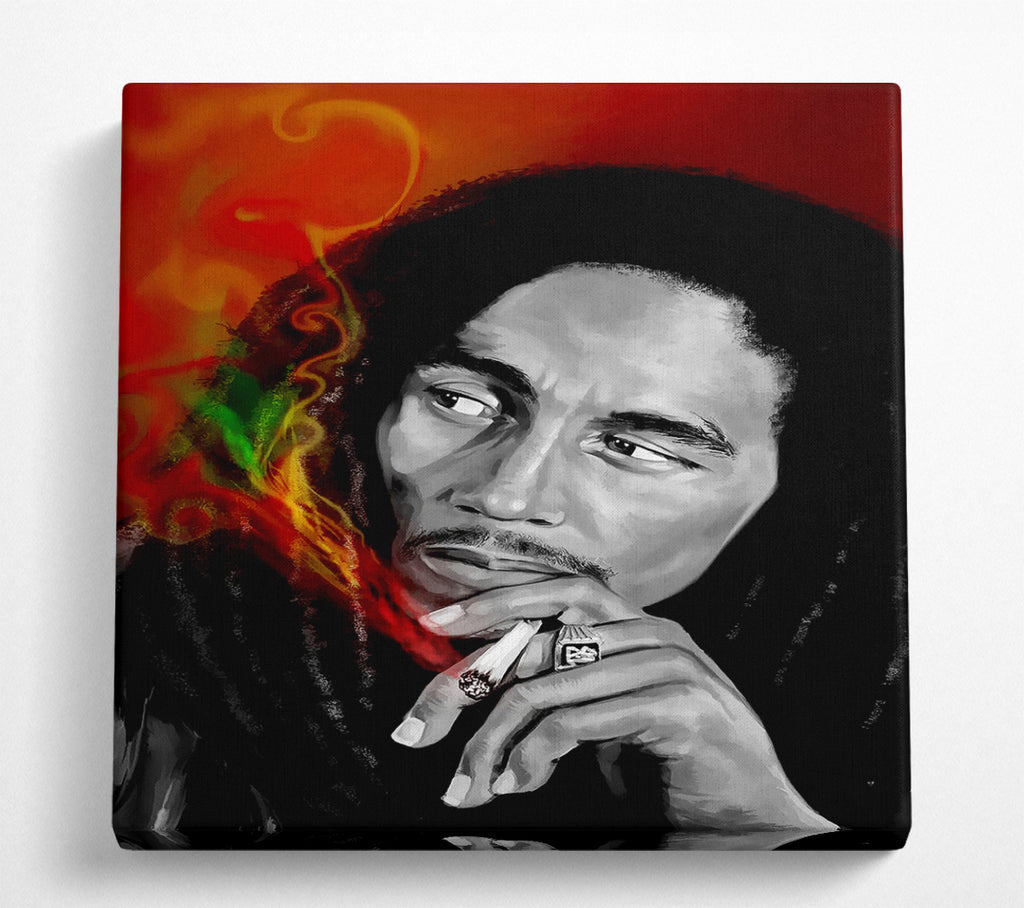 A Square Canvas Print Showing Bob Marley Smoke Square Wall Art