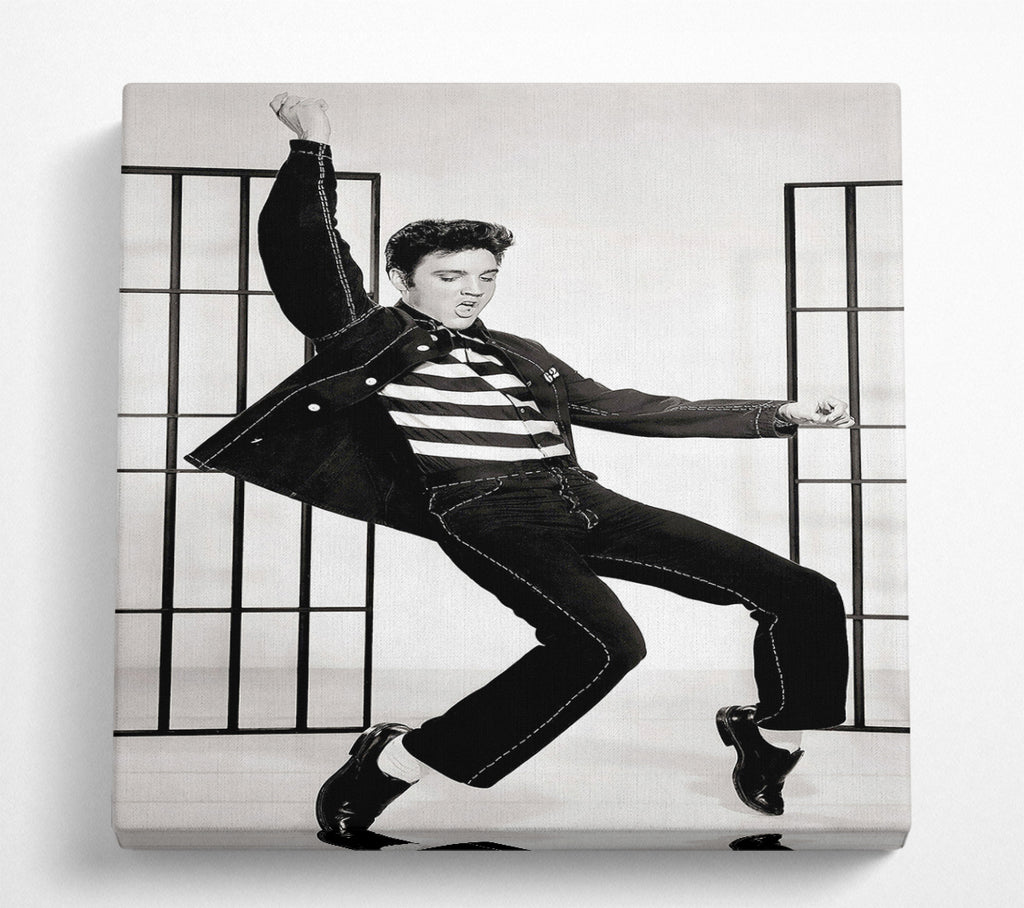 A Square Canvas Print Showing Elvis Jail House Rock B n W Square Wall Art