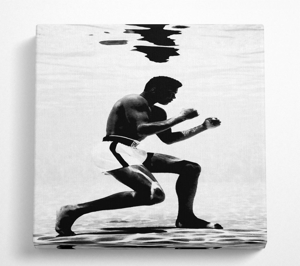 A Square Canvas Print Showing Muhammad Ali Boxing Under Water Square Wall Art