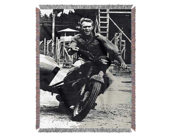 Steve Mcqueen Motorbike Woven Blanket