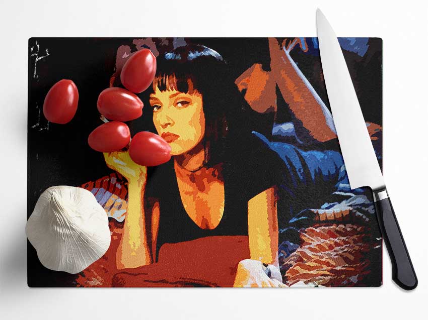 Pulp Fiction Mia Smoking Glass Chopping Board