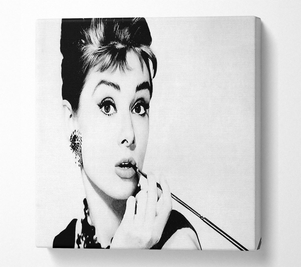A Square Canvas Print Showing Audrey Hepburn Cigarette 1 Square Wall Art