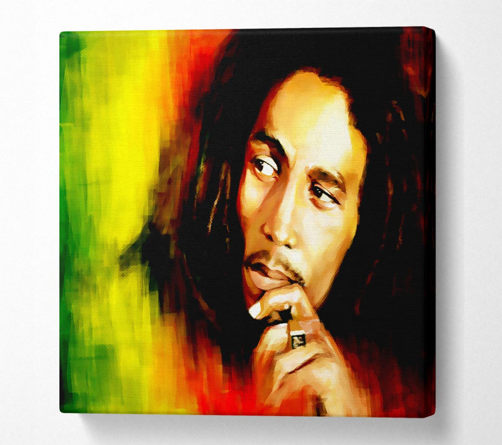 Picture of Bob Marley Red Yellow Green Square Canvas Wall Art