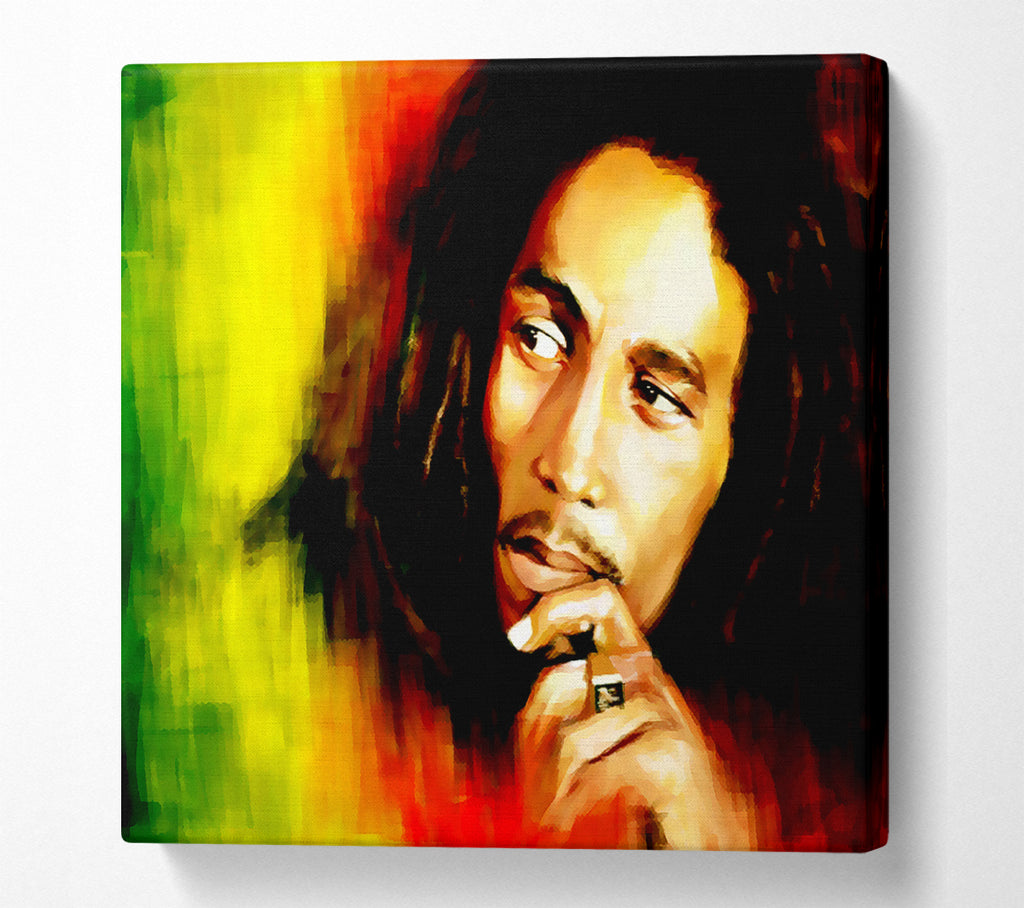 A Square Canvas Print Showing Bob Marley Red Yellow Green Square Wall Art