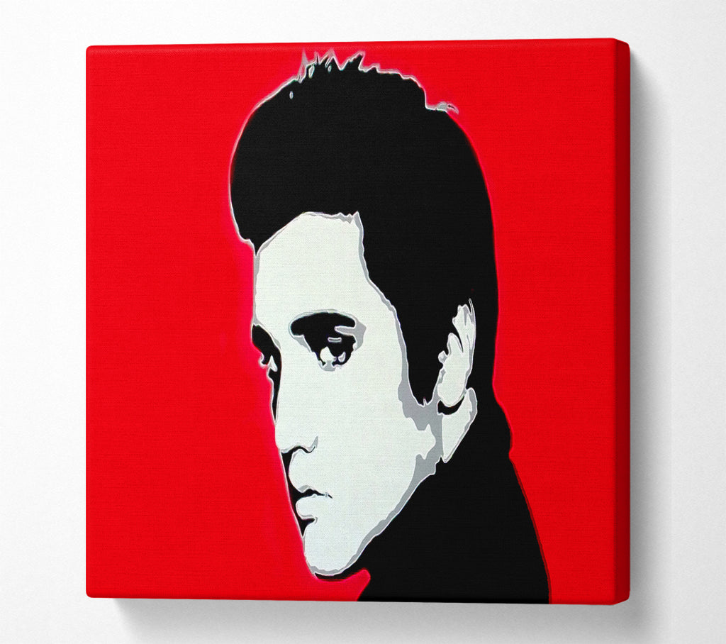 A Square Canvas Print Showing Elvis Portrait Red Square Wall Art