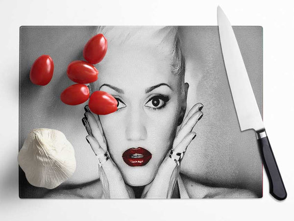 Gwen Stefani Red Lips Glass Chopping Board