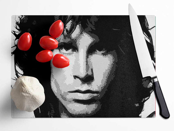 Jim Morrison Face B n W Glass Chopping Board