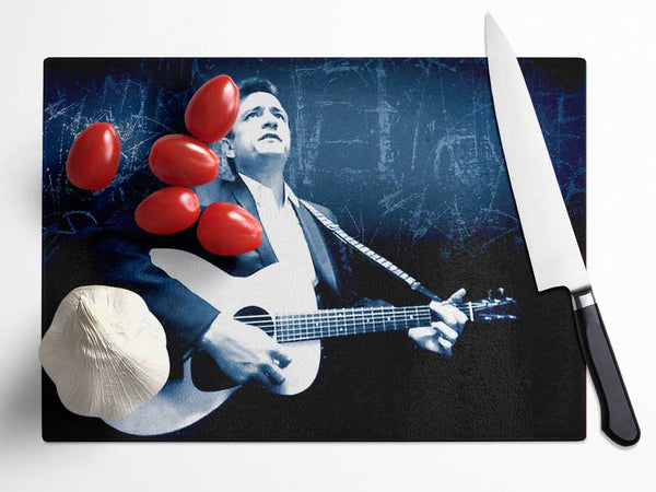 Johnny Cash Blue Glass Chopping Board