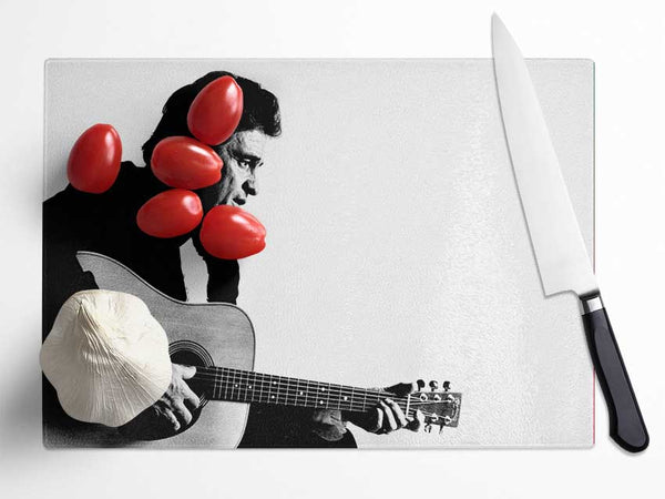 Johnny Cash Guitar Man Glass Chopping Board