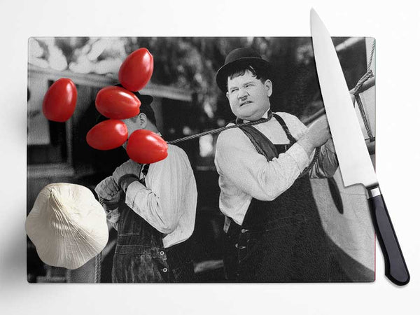 Laurel And Hardy Heave Glass Chopping Board