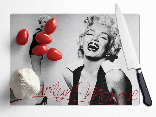 Marilyn Monroe B n W Red Glass Chopping Board