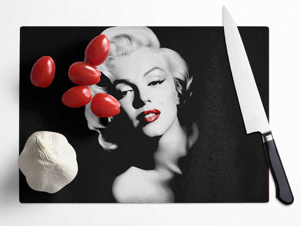 Marilyn Monroe Red Lips Landscape Glass Chopping Board